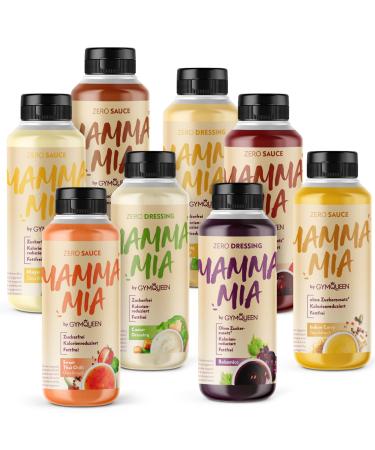 Gymqueen Mamma Mia Zero Sauce 8x265ml mix package with 8 varieties reduced calories without fat & without added sugar for refining dishes or as a salad dressing 8 Mix package 265 ml (8 Pack)