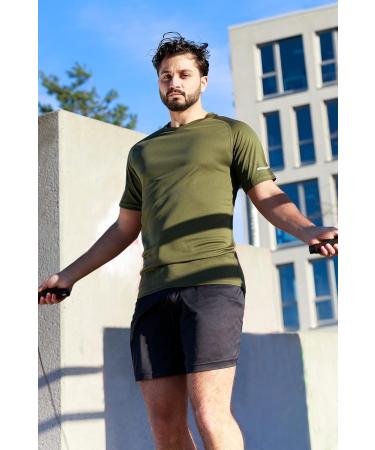 Huakang 3 Pack Men's Sports T-Shirts Fast-Drying Breathable & Functional Short Sleeve Running Shirts Available in Black Gray & Green - Buy Online on GoSupps.com