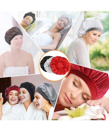 Satin Sleep Cap Set for Women - Elastic Wide Band Bonnet for Good Night Sleep (3 Pieces, Silver, Black, Wine Red) - Buy Online on GoSupps.com