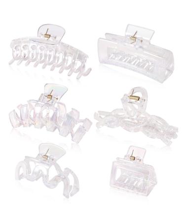 CWJCYTNSN 6PCS Clear Claw Clips  Large Iridescent Clear Hair Clips for Women  Transparent Colorful Rectangular Square Hair Claws  Big Banana Jaw Clips for Girls Thick Thin Curly Hair Accessories Multi-color