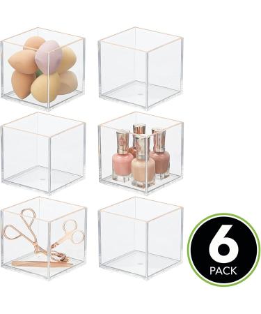 mDesign Prism Collection Cosmetic Organizer - 6 Pack, Clear/Rose Gold - Ideal for Bathroom, Bedroom, Vanity Countertop - Makeup Storage Bin for Brushes, Palettes, Lipstick, Blush - Buy Online on GoSupps.com