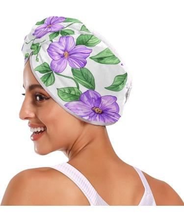 Purple Flowers & Green Leaves Hair Towel 2 Pack | Super Absorbent Quick Dry Turbans for Women & Girls - Buy Online on GoSupps.com