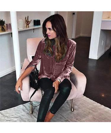 Velvet Oversized T-Shirt for Women - Winter Fashion, Casual Short Sleeve with Pocket and Button Detail - Watermelon Red, Medium - Buy Online on GoSupps.com