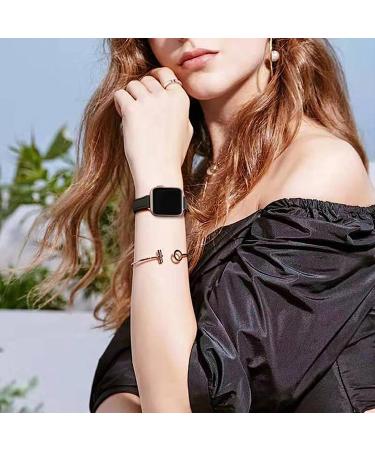 STIROLL Slim Leather Band for Apple Watch 38mm/40mm/41mm - Black/Rose Gold | Top Grain Leather Wristband for iWatch SE/8/7/6/5/4/3/2/1 - Buy Online on GoSupps.com
