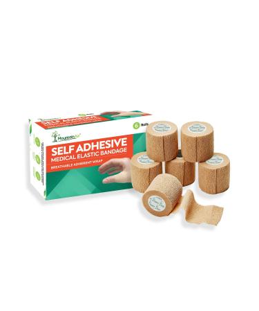 Self-Adhering Bandage Wrap - 6 Rolls - 2 in & 5 Yards - Cohesive Bandage - Sport Bandage Wrap Roll - Elastic Sterile Latex Free Flex Wrap for Ankle Sports Injury - Self Adhesive Band Wrap for Vets