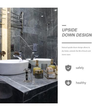 Premium Metal Safety Razor Stand - Non-Slip Beard Razor Holder & Shaving Brush Stand for Men - Gray Skin Care Accessory - Buy Online on GoSupps.com