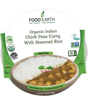 Food Earth - Indian Chick Peas Curry with Steamed Rice Meal - Ready to Eat Indian Cuisine - Organic, Gluten-Free, GMO-Free - Healthy Microwavable Meals - Pre-packaged Indian Food - Pack of 6