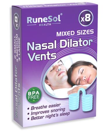 Runesol Snoring Relief Nasal Dilator 8 x Mixed Blue Nasal Dilators Snoring Aids for Men and Women Sleep Nose Vents Anti Snoring Devices Stop Snoring Aid for Sleeping Snore Stopper Congestion Blue 8 x Mixed