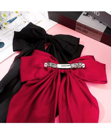 2 PCS Big Bow Hair Clips Set - Red+Black Satin Ribbon Barrettes for Women and Girls - Buy Online on GoSupps.com