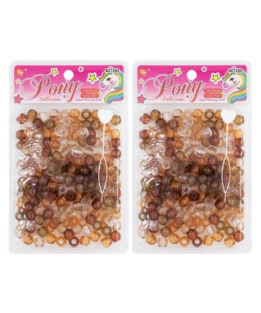 410 Pcs Beads Jewelry Making Kit DIY Hair Braiding Bracelet Ornaments Crafts Large Round Clear Assorted Pony +2 Beaders Included (Brown Clear)