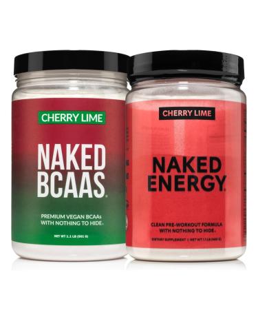 NAKED Cherry Lime Pre Workout & BCAA Bundle Vegan Clean Energy (30 Servings) + 2:1:1 BCAA Powder (34 Servings) for Performance & Recovery