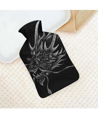 Black Dragon Hot Water Bottle with Plush Cover | Hand Warmer for Adults & Kids | 26.5x15.3cm | International Shipping - Buy Online on GoSupps.com