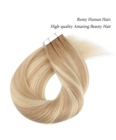 Real Hair Tape In Extensions - Ash Brown Root & Platinum Blonde Highlights | 50 cm | Premium Quality - Buy Online on GoSupps.com