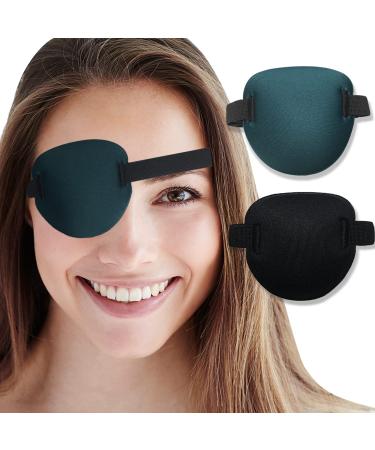 2 pcs Eye Patch AMZVIO Eye Patches for Adults and Kids Adjustable 3D Medical Eyepatch for Right or Left Eye Soft Eye Cover for Amblyopia Lazy Eye Black & Blue