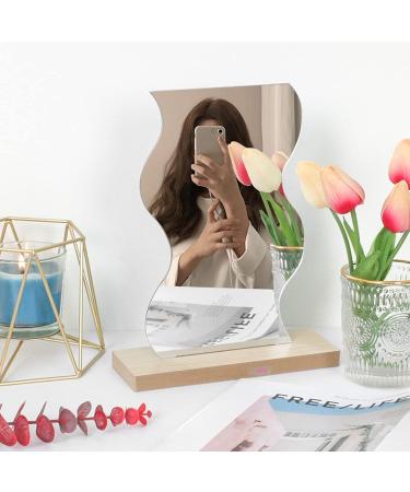 Delicate Irregular Acrylic Makeup Mirror Aesthetic Desktop Mirror with Durable Wooden Base for Men Women Portable Lightweight Cosmetic Mirror for Home Bathroom Travel - Buy Online on GoSupps.com