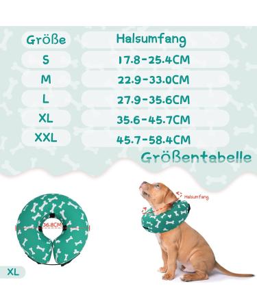 Supet Halskrause Dog Inflatable Collar - Adjustable Comfort for Dogs & Cats | Post-Surgery Protective Cone - XL (35.6-45.7cm) Green Bones - Buy Online on GoSupps.com