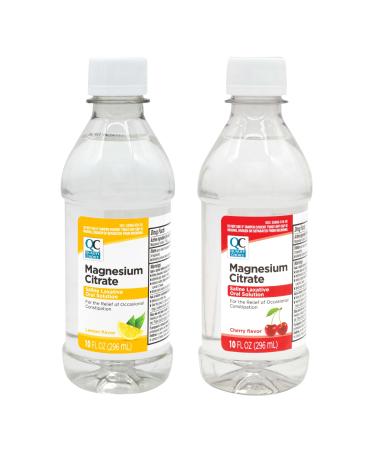 Quality Choice Magnesium Citrate Saline Laxative for Constipation Fast Acting Relief Colon Prep and Cleanse in Both Cherry & Lemon Flavor 10 Fl Oz per Bottle Clear Mag Citrate
