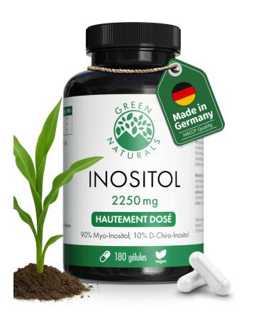 Green Naturals Inositol Hautement dos 2 250 mg avec ratio 90:10 (myo-inositol & D-chiro-inositol) Issu de fermentation naturelle Qualit allemande 180 g lules