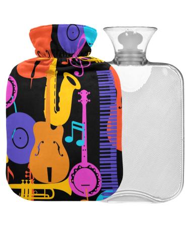 Naanle colorful jazz music heat bottle with reference transparent hot water bottle 2 l large hot water bottle for bed hand feet pain relief heat and cold therapy