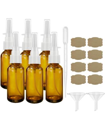Nasal Spray Bottles 6Pcs1oz (30ml) with 2*Funnel 1*Dropper 8*Label Empty Nasal Spray Bottle Amber Glass Nasal Spray Bottle Press Spray Head Refillable Portable Fine Mist Nasal Spray Bottle 6pcs Amber