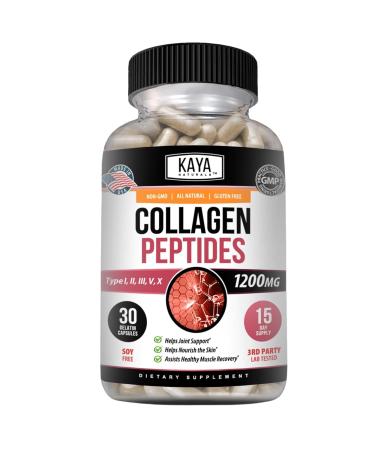 Kaya Naturals Multi Collagen Peptides Complex Powder for Women and Man Vital for Hair Skin Nails and Anti-Aging Types I II III V & X Collagen Protein Blend | Capsules - 30 Count Supplement 30 Count (Pack of 1)