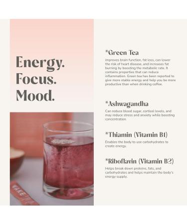 Wake Natural Energy Drink Powder - Stress Relief & Brain Supplement for Focus Memory Metabolism & Mood Boost - Ashwagandha B12 & B Complex - Pomegranate Apple (30 Servings - Buy Online on GoSupps.com
