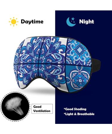 Blue Ethnic Tiles Sleep Mask - Light Blocking Eye Mask with Adjustable Strap for Comfortable Sleep | Vintage Abstract Design for Men & Women - Buy Online on GoSupps.com
