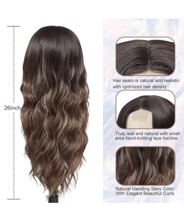 26'' Ombre Brunette Long Wavy Wig - Premium Fiber Natural Hair Replacement for Women - Ideal for Daily Wear, Parties, Cosplay & Halloween - Buy Online on GoSupps.com
