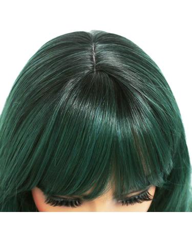 Andria Green Blue Synthetic Wig with Bangs - 26 Inch Long Loose Curly Wave Ombre Green Hair for Women - Buy Online on GoSupps.com