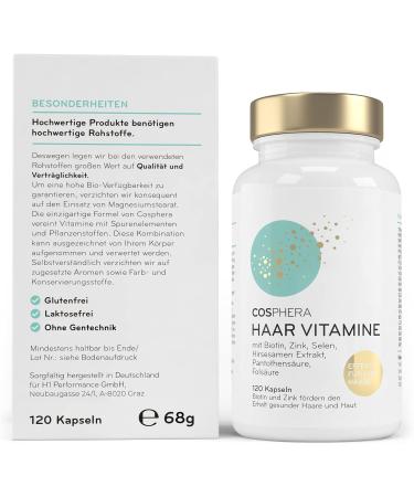 Cosphera Haar-Vitamine - Hochdosis Biotin Selen & Zink f r Normales Haar | 120 Vegane Kapseln 2 Monate Vorrat mit Fols ure & Hirseextrakt - Buy Online on GoSupps.com