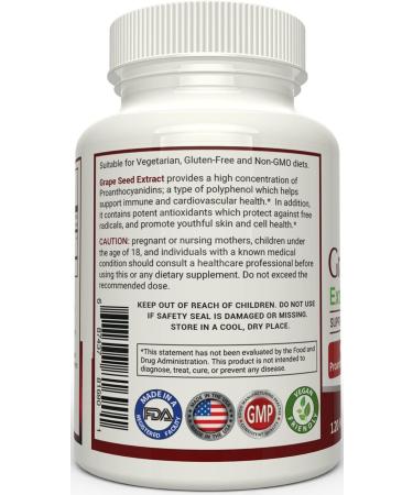 Grape Seed Extract 400mg - 95% Polyphenols Proanthocyanidins - 120 Veggie Capsules - Non-GMO Antioxidant Supplement by Naravis - Buy Online on GoSupps.com