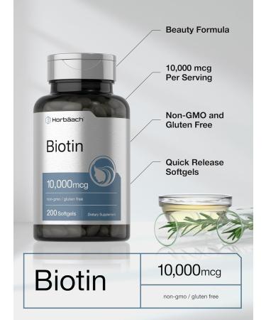 Horbaach Biotin 10000 mcg | 200 Softgels | Vitamin B7 Supplement | Non-GMO & Gluten Free - Buy Online on GoSupps.com