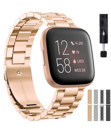 Liwin Metal Band Compatible with Fitbit Versa 2 / Versa/Versa Lite (Not for Versa 3 / Sense), Bands for Men Women, Replacement Stainless Steel Bracelet Wrist Bands Strap Accessory, Rose Gold