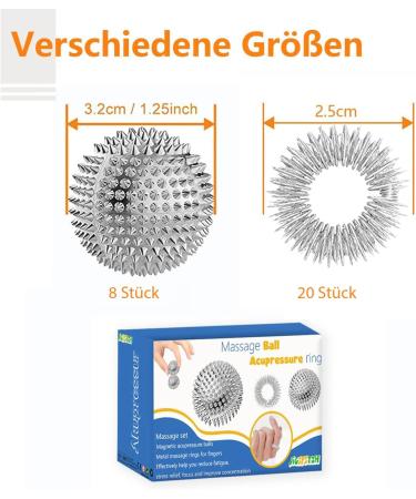 8 Hedgehog Balls & 20 Battery Pressure Rings - Skills Borderline Acupressure Set for Stress Relief & Massage | 3cm Igelball & Silver Rings - Buy Online on GoSupps.com