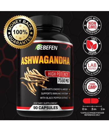 Ashwagandha Capsules 7550mg with Black Pepper Extract - Energy Support Supplement - 90 Capsules - 3 Months Supply - Buy Online on GoSupps.com