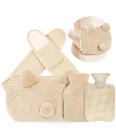 Hot Water Bottle Belt Wrap Around Hot Water Bottle with Fluffy Cover Pouch and Furry Waist Belt Cute Wearable Body Hot Water Bottles Strap on for Period Neck Back Shoulder Pain Relief - Beige