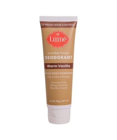 Lume Natural Deodorant - Underarms and Private Parts - Aluminum Free, Baking Soda Free, Hypoallergenic, and Safe For Sensitive Skin - 3oz Tube (Warm Vanilla) Vanilla 3 Ounce (Pack of 1)