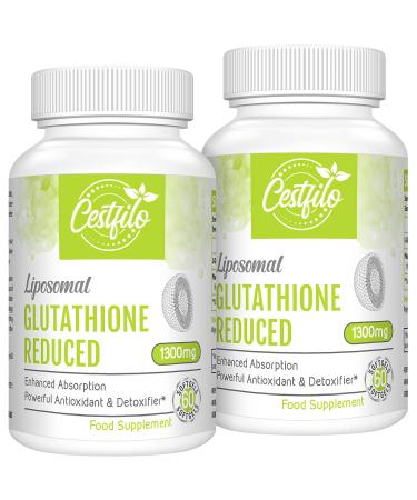 Cestfilo Liposomal Glutathione Reduced 1300 mg Active Form L Glutathione Reductase (GSH) Powerful Antioxidant for Optimal Cell Protection (60 Count (Pack of 2))