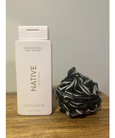 Native Body Wash - Sandalwood & Shea Butter - Sulfate Free - 18 fl oz plus loofah bath sponge.