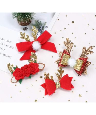 Anewish Christmas Hair Clips for Girls - 4-Piece Glitter Antlers & Bow Knot Set | Festive Red Hair Jewelry - Buy Online on GoSupps.com