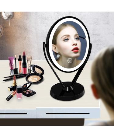 Aesfee Double-Sided LED Makeup Mirror | 1x/7x Magnification | USB Rechargeable | Touch Sensor Control | 3 Light Settings | Illuminated Countertop Mirror - Black - Buy Online on GoSupps.com