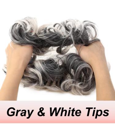 JJstar Messy Hair Bun Scrunchies - Gray & White Tips | Curly Wavy Chignons for Women & Girls - Buy Online on GoSupps.com