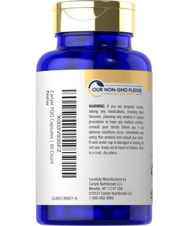 Carlyle PQQ Supplement 20 mg | 60 Capsules | Non-GMO and Gluten Free - Buy Online on GoSupps.com