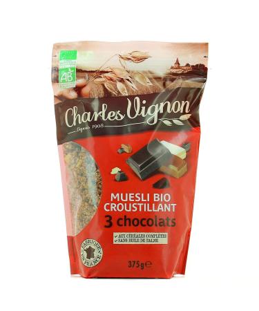 G n rique CHARLES VIGNON - Charles Vignon Organic Crunchy Muesli with 3 Chocolates 375g - 375g - Pack of 3 - Sold as a Pack