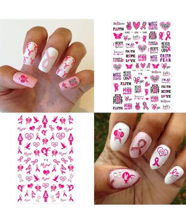 Breast Cancer Nail Art Stickers - Pink Ribbon 3D Self-Adhesive Decals for Women and Girls - Buy Online on GoSupps.com
