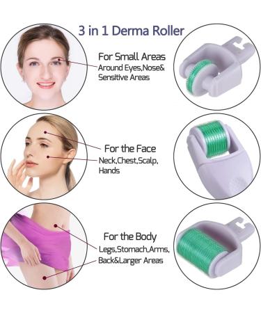 BOWKA Derma Microneedling Roller 3-in-1 Set - 600 (0.30 mm) 180 (0.25 mm) 1200 (0.50 mm) for Face and Body (Green) - Buy Online on GoSupps.com