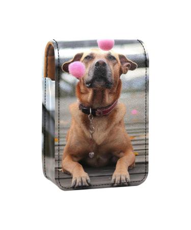 Travel Lipstick Organizer Case Lipstick Case Portable Makeup Bag With Mirror Autumn Brown Dog Ball H024y2bamn