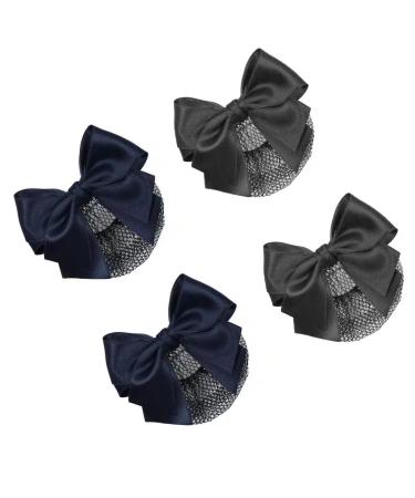 iRIIRIO 4pcs Women Hair Clips with Bowknot Hair Bun Cover Barrettes Net Snood Hairnet Bow (2pcs Blue+2pcs Black)