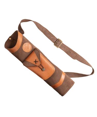 Bear Archery Superlite Traditional Shoulder Back Leather Arrow Quiver with Large Pouch, Brown, One Size (AT100BQ)