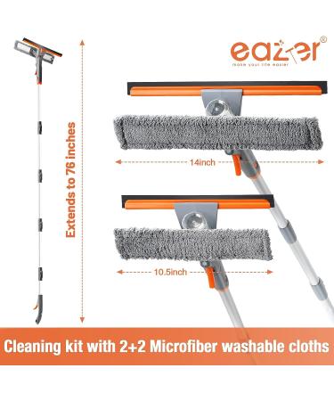 Eazer 76'' Spray Squeegee Cleaner Tool | 3-in-1 Window Washer Kit with Extension Pole | Adjustable Head for Indoor/Outdoor Glass | 4 Replacement Pads - Buy Online on GoSupps.com